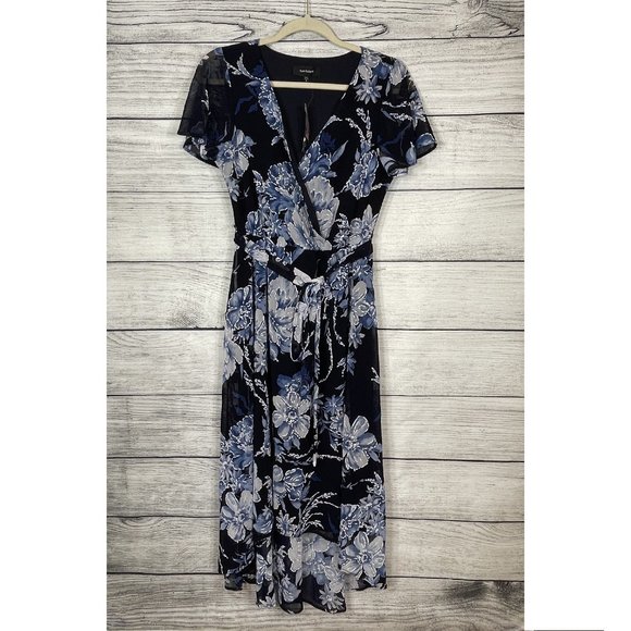 NWT R&M RICHARDS Navy Hi-Lo Belted Long Maxi Faux Wrap Dress Sz 6 - Picture 1 of 14